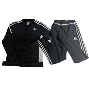 Adidas Black Triple White Stripe 2 Piece Leisure Track Suit Activewear Athletic